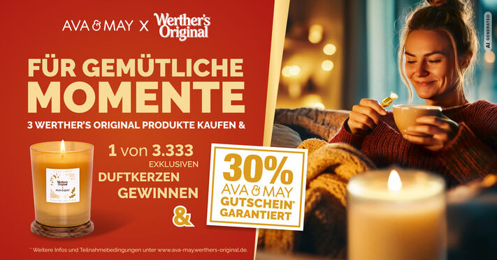F&uuml;r gem&uuml;tliche Momente: Die exklusive Werther&rsquo;s Original x Ava&May Duftkerze &bdquo;Cozy Treat&ldquo;
